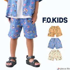 F.O.KIDS キッズ ショーツ 短パン 半ズボン ハーフパンツ ディズニー  ミッキー ミニー キャラクター アロハ 男の子 女の子 ユニセックス レーヨン 総柄 100 110 120 130 140 R323034 ネイビー