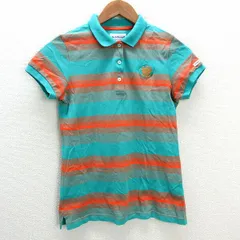 s■ジャックバニー/Jack Bunny ボーダー柄 鹿の子地 ポロシャツ/ゴルフ【1】緑 橙/LADIES/31【中古】