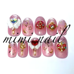 現品限り ピンクグラデーション＆マジカルネイルチップ ハンドメイド オーバル ジェルコート済