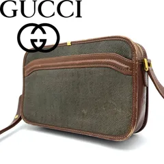 GUCCI オールドグッチ ショルダーバッグ レザー キャンバス ロゴ総柄 インターロッキング スクエア gg ゴールド金具 クロスボディ ポシェット サコッシュ ショルダー紐調整可能 肩掛け 斜め掛け ブラウン 希少 レア
