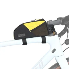 【特価商品】自転車トップチューブバッグ 自転車フレームバッグ 1.2L防水 マウンテンバイク ロードバイク用 Rhinowalk サイクリングバッグ プロ仕様 (Small) -ブラック&イエローのサムネイル