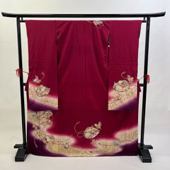 中振袖 振袖 正絹 中古品 赤 赤色 ワイン色  3S826 HACX728