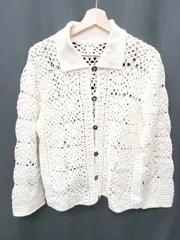 ◇ Θ N. Natural Beauty Basic エヌ 透かし編み 長袖 ニット カーディガン サイズM アイボリー系 レディース P  【1410230017416】