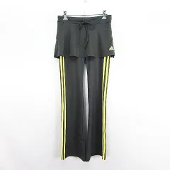 アディダス adidas ジャージ パンツ ボトムス ロング丈 スカート付き ライン ロゴ ストレッチ S カーキ スポーツウェア ※EKM