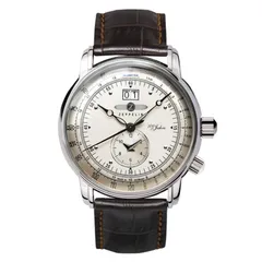 [ツェッペリン] 腕時計 SPECIAL Edition 100 Years 100周年記念 シルバー 文字盤 ステンレススチール クォーツ Quartz Dual Time デュアルタイム 42.3mm ドイツ Watch 7640-1N メンズ ブラウン