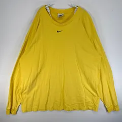 古着 90's/90年代 ナイキ NIKE 長袖Tシャツ センター スウッシュ ロゴ 刺繍 大きいサイズ クルーネック 白タグ XL  イエロー 無地 メンズ
