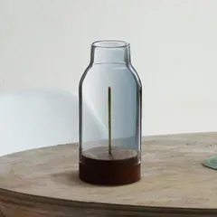 お香立て 線香立て 灰がこぼれない ガラス 木 インセンスホルダー フラワーベース Blue Gray 1