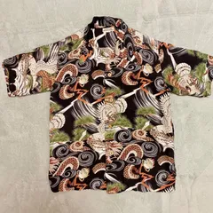 【WAREHOUSE】レーヨン縮緬　アロハシャツ　鳥　鷲　鷹　龍　ドラゴン　アニマル柄　総柄　開襟シャツ　サイズM ウエアハウス　vintage