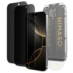 NIMASO 覗き見防止 iPhone 16 Pro 用 ガラスフィルム 全面保護 黒縁あり 自動除塵 強化ガラス 貼り付け簡単 保護フィルム 指紋防止 ガイド枠付き 2枚セット アイフォン16 Pro(6.3インチ)対応 DSP24J1540 0