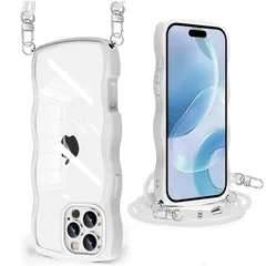 iPhone 16 Pro Max 用 ケース クリア ショルダー 耐衝撃 人気 かわいい アイフォン16 Pro Max 用 カバー 透明 スマホケース 薄型 軽量 首かけ 肩掛け 縄掛けケース ストラップ付き 取り外し可能 長さ調整可能 ワイヤレス充電 1