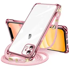 iPhone 11 用 ケース クリア ショルダー iphone11用 スマホケース アイフォン11 カバー 肩掛け 斜めかけ 縄掛けケース 透明 TPU 薄型 軽量 耐衝撃 紐付き 斜めがけ 織りストラップ付き ネックストラップ ショルダー ケース 縦/ 0