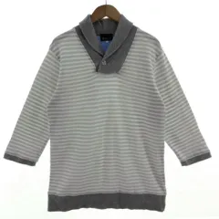 ティーケーミクスパイス タケオキクチ THE SHOP TK MIXPICE ポロシャツ ショールカラー リブ切替え 七分袖 コットン混 ボーダー グレー ホワイト 白 L