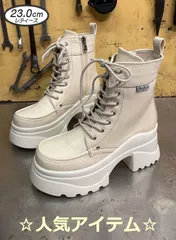 ☆新品未使用・美品☆ 23cm ヨースケ YOSUKE レースアップブーツ レディース アイボリー ショートブーツ トラックソール ベージュ 厚底ブーツ 編み上げブーツ 約7cmヒール 人気商品 MY718-631