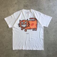 90s USA製 FRUIT OF THE ROOM Hilton Head ISLAND Cat Art Printed T-shirt フルーツオブザルーム ヒルトンヘッドアイランド 猫 ネコ アートプリント Tシャツ