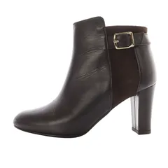 ダイアナ レザー スエード ショートブーツ 切替 ハイヒール 21.5cm 茶色