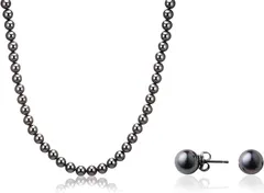 aniva・organic(アニバ・オーガニック) 人工真珠 ナチュラル パールネックレス 冠婚葬祭 日本製( ［04-03］ ［ブラック］ ［ピアスセット,  ［02］ 全長42cm)