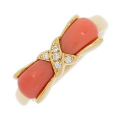 NINA RICCI ニナリッチ リボンモチーフ・珊瑚 コーラル ダイヤモンド リング・指輪/K18YG/750-4.5g/13号/#53/イエローゴールド【♀】【S】【レディース】★■556768【中古】