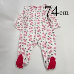 ap9862 OBAiBi オバイビ BABY ベビー ロンパース 70 12M 74cm ホワイト レッド 花柄 スナップボタン 靴下一体 暖かい 柔かい 長袖 パイル地 滑り止め 12ヶ月 OBAÏBI