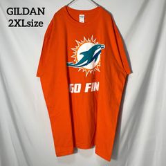 【GILDAN】ホットドッグ マイアミ・ドルフィンズ　Stahl-Meyer Hot Dogs NFL アメリカンフットボール　両面プリントロゴ　オーバーサイズ　半袖Tシャツ　オレンジ　2XL US古着
