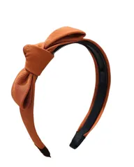 カチューシャ ヘアアクセサリー 髪留め ヘアバンド おしゃれ 大人 レディース 幅広 リボン付き シンプル 大きめ 痛くない 無地 (オレンジ, フリーサイズ) [オレンジ] [フリーサイズ]