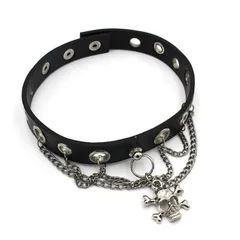 ドクロ チョーカー スカル レザー パンク ロック V系 ゴシック 仮装 ガイコツ 首輪 ユニセックス 髑髏