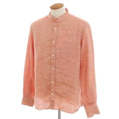 【新品】グランシャツ Glanshirt リネン バンドカラー カジュアルシャツ レッド【サイズ40】【メンズ】