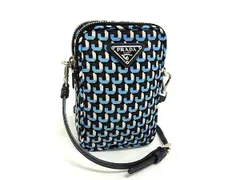 ■極美品■ PRADA プラダ テスートナイロン×サフィアーノレザー ショルダーバッグ クロスボディ ライトブルー系×ネイビー系 FN1763