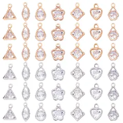 PH PandaHall チャーム パーツ ラインストーン チャーム ラインストーンペンダント ハート形 合金 キュービックジルコニア ペンダント ライトゴールド ハンドメイド アクセサリーパーツ 70個