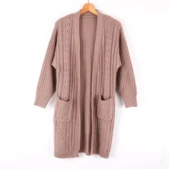 グレイル  カーディガン ロングカーデ 長袖 ケーブル編 無地 トップス  レディース Fサイズ グレー GRL 【中古】