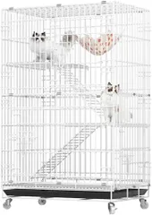 Ｙｕｎｉ　Ｍｕｎｉ＼ＨＡＶＡＬＵ 猫 ケージ キャットケージ 3段 60x42x100 折り畳み式 自由組み合わせ トレー付き 猫ドア付き 大型 猫ゲージ キャットハウス ネコ 多段 留守番 保護 脱走防止(ホワイト)