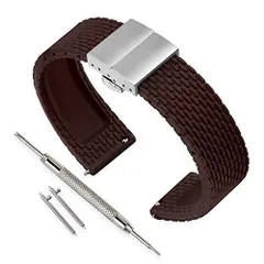 褐色_24mm [Vinband] 時計 ベルト 交換ベルト ラバー 腕時計ストラップ 防水 - 18, 20, 22, 24mm シリコーンゴム 時計 の ベルト 時計バンド イージークリック ステンレススチール ダブルロック バックル 長さ 調節 (24m