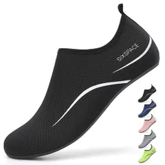 [SIXSPACE]マリンシューズウォーターシューズ男女兼用アクアシューズフィットネスシューズレディースメンズ軽量通気滑り止ヨガサーフブーツブラック25.5cm
