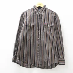 XL/古着 長袖 シャツ メンズ 90s コットン ボタンダウン 茶他 ブラウン ストライプ 25jan22 中古 トップス