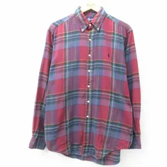 XL/古着 ラルフローレン 長袖 ブランド シャツ メンズ 90s ワンポイントロゴ 大きいサイズ コットン ボタンダウン 赤他 レッド チェック 25