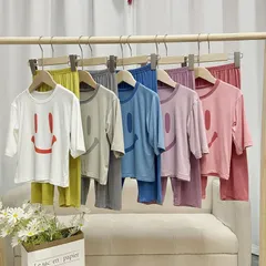モーダル スマイル パジャマ キッズルームウェア 七分袖＆長ズボン ラウンドネック 寝巻 上下セット 女の子 男の子 薄手 綿 春 夏 韓国風 セットアップ 子供 かわいい おしゃれ 子供服HZQ2387