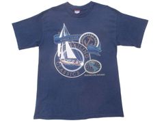 ISLANDER SPORTSWEAR ヨットプリント コットンTシャツ L 紺 アメリカ古着