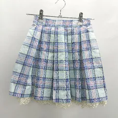 ◇ ⊂ mezzo piano メゾピアノ チェック柄 キッズ ミニ プリーツ スカート サイズ120 ライトブルー 女の子 E  【1502030037784】
