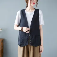 ☆ ブラック ☆ XL ☆ ベスト ジレ トップス レディース おしゃれ vest9226 ジレ ベスト レディース 夏ベスト 薄手 前開き トップス 羽織り 羽織もの コットン ノースリーブ ゆったり ポケット付き 通勤 通学 オフィス カジュアル 春 夏