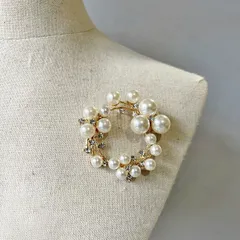 ブローチ レディース サークルパール＆ラインストーン ブローチ パール アンティーク 風 パール ラウンド パールブローチ コサージュ ラインストーン 入園式 入学式 卒業式 七五三 結婚式 七五三 パーティー パール ストーンサークル