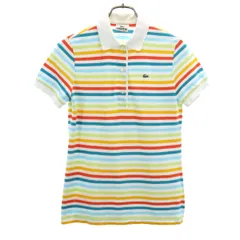 LACOSTE ラコステ 日本製 ボーダー柄 半袖 ポロシャツ 40 ホワイト 鹿の子 レディース 古着