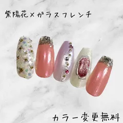 ネイルチップ (紫陽花×ガラスフレンチ)