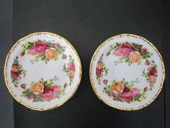 英国 ROYAL ALBERT ロイヤルアルバート 小皿 オールドカントリーローズ 2点セット 洋食皿 ミニプレート 豆皿 薔薇【中古】MO1031NAK2【Shops 匿名配送】
