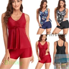 【美品・未使用新品】タンキニ 水着セット レディース 2点セット セパレート 体型カバー タンクトップ 短パン ボタニカル柄 花柄 夏 可愛い 海水浴 旅行 夏休み 水遊び プール 水泳