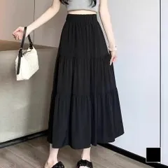 ティアードロングスカート レディース 10代 20代 30代 韓国ファッション 夏 カジュアル 可愛い おしゃれ シンプル 白 黒 無地 デート