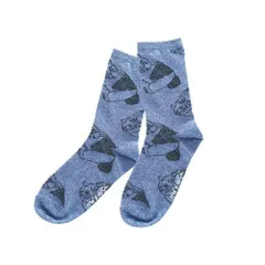 【松尾ミユキ】ネコ総柄ソックス｜Matsuo Miyuki Cat socks｜Actif　ブルー｜ネコ　猫　cat｜靴下　くつ下｜猫柄　猫模様　猫だらけ｜猫グッズ 猫雑貨