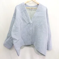 ◇ mysty woman ミスティウーマン 厚手 シンプル カジュアル 長袖 ニット カーディガン サイズF ライトブルー レディース E  【1407180048942】