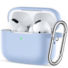 【人気商品】キーチェーン付き Apple AirPods SNBLKケース、シリコン保護カバースキン Pro 第2世代/第1世代(2022/2019)ケース対応 フロントLED可視、スカイブルー