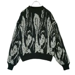 ヴィンテージvintage総柄セーターデザインニット黒ブラック白ホワイトアクリル40112