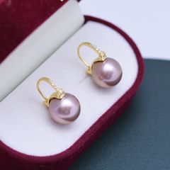 18Kゴールドピアス 11-12mm パープルパール 淡水真珠 揺れるピアス高級