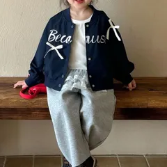 ネイビー リボン 刺繍 ブルゾン ジャンパー 120cm 女の子 子供 アウター